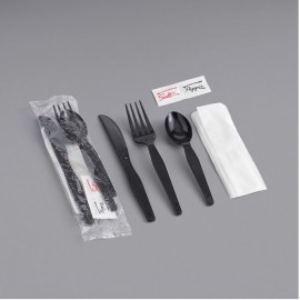 6 Pc Meal Kit Black (Fork,knife,spoon,napkin,salt,papper)
