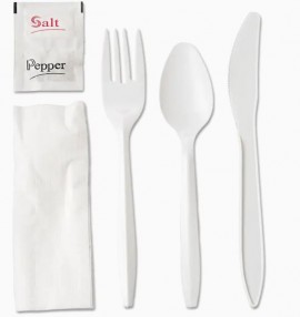 6 Pc Meal Kit White (Fork,knife,spoon,napkin,salt,papper)
