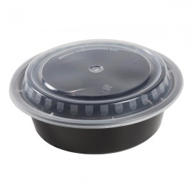 32 Oz Round Black Food Container With Lid