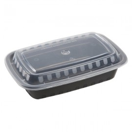 28 Oz Rectangle Black Food Container With Lid