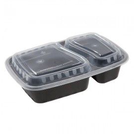 30 Oz 2-Compartment Black Food Container With Lid